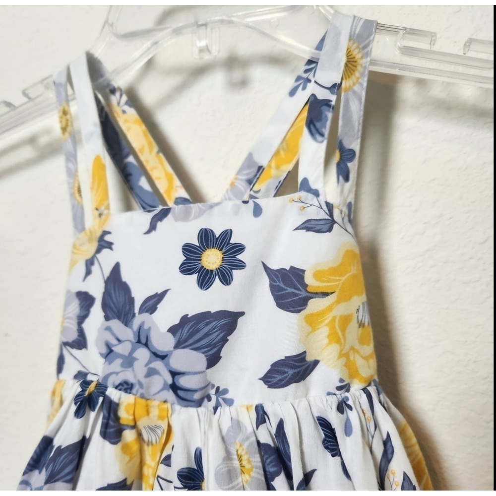 Joie White Blue Yellow‎ Floral Girls Sun Dress 4T Smocked Lined Handkerchief Hem - Picture 5 of 7